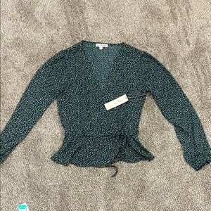Nine Britton Teal Polka Dot Wrap Blouse